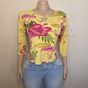 ☆Jane Ashley Yellow Floral & Pink Flamingo Crop Top☆